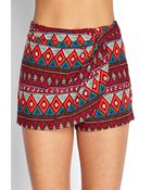 Forever 21 Tribal Print Wrap-Front Shorts - Lyst