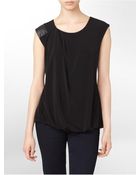 Calvin Klein Faux Leather Trim Sleeveless Top - Lyst
