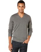 Perry Ellis Black Solid Vneck Sweater - Lyst
