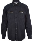 River Island Dark Navy Studded Denim Shirt - Lyst