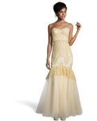Notte By Marchesa Gold Metallic Lace Strapless Mermaid Gown - Lyst