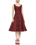 Oscar de la Renta Scoopneck Rose Dress with Flared Skirt - Lyst