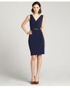 Elie Tahari Navy Pleated Surplice 'Virginia' Sleeveless Dress - Lyst
