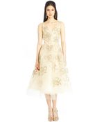 Oscar de la Renta Lamé Bow Embroidered Tulle Dress - Lyst