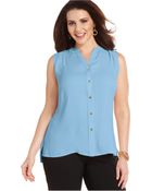 Jones New York Collection Plus Size Sleeveless Mixed-Media Blouse - Lyst