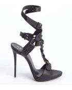 Giuseppe Zanotti Black Leather Strappy Buckle Detail Sandals - Lyst