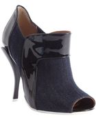 Fendi Blue Denim And Black Patent Leather Peep Toe Booties - Lyst