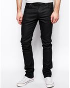Nudie Jeans Tube Tom Skinny Fit Back In Black Coated - Lyst