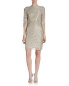 Calvin Klein Three-Quarter Sleeve Shimmer Lace Dress - Lyst