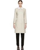 Carven Beige Linen And Gingham Coat - Lyst