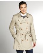 Burberry Tan Cotton Double Breasted And Belted Trench Coat - Lyst