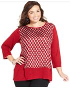 Lucky Brand Jeans Lucky Brand Plus Size Three-Quarter-Sleeve Printed Top - Lyst