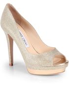 Jimmy Choo Tayten Glitter Lame Peep Toe Pumps - Lyst
