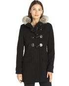 Marc New York Black Wool Blend And Coyote Fur Hooded Toggle Front 'Piper' Coat - Lyst