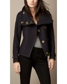 Burberry Wool Blend Twill Wrap Jacket - Lyst