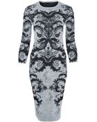 Alexander McQueen Black And White Lace Jacquard Pencil Dress - Lyst