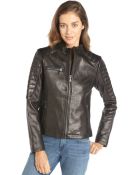 DKNY Black Leather 'Mara' Zip Front Moto Jacket - Lyst