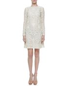 Oscar de la Renta Longsleeve Embroidered Dress Ivory - Lyst