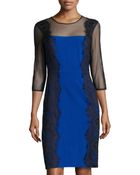 Chetta B Long-sleeve Lace Sheath Dress - Lyst