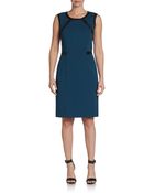 Lafayette 148 New York Leather-Detailed Sheath Dress - Lyst