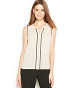 Calvin Klein Sleeveless Contrasttrim Blouse - Lyst