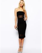 Asos Mesh Insert Bandeau Midi Dress - Lyst