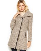 Calvin Klein Asymmetrical Faux-Leather-Trim Wool-Blend Coat - Lyst