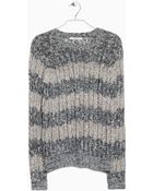 Mango Striped Open-Work Sweater - Lyst
