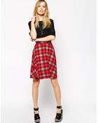Asos Circle Skirt In Red Plaid Print - Lyst