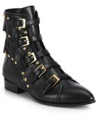 Giuseppe Zanotti Studded & Fringe-Trimmed Leather Buckle Ankle Boots - Lyst