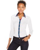 Tommy Hilfiger Plaid-Trim Button-Down Shirt - Lyst