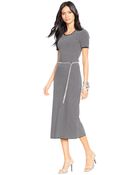 Lauren by Ralph Lauren Striped Belted Dress - Lyst