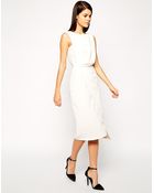 Asos Pencil Dress With Drape And Asymmetrical Wrap - Lyst