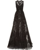 Elie Saab Embroidered Tulle and Silk Georgette Gown - Lyst
