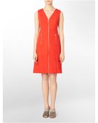 Calvin Klein White Label Zip Front V-Neck Fit + Flare Sleeveless Dress - Lyst