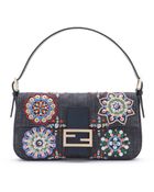 Fendi Baguette Embroidered Denim Bag - Lyst