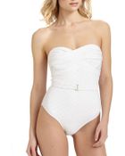 Shoshanna Onepiece Eyelet Bandeau Swimsuit - Lyst