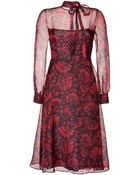Valentino Silk Organza Floral Print Dress In Black/Red - Lyst
