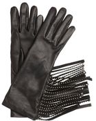 Prada Black Lambskin Studded Fringe Gloves - Lyst