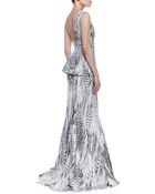 Ml Monique Lhuillier Oneshoulder Printed Gown Blackwhite - Lyst