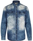 River Island Blue Acid Wash Denim Shirt - Lyst