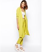 Asos Longline Blazer In Hammered Crepe - Lyst