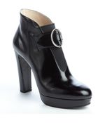Prada Black Leather Buckle Strap Platform Heel Booties - Lyst