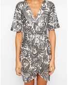 TFNC Wrap Dress In Sequin Leaf - Lyst