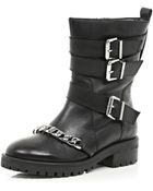 River Island Black Chain Trim Biker Boots - Lyst