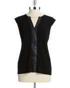 Calvin Klein Faux Leather Accented Blouse - Lyst