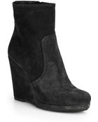 Prada Suede Wedge Ankle Boots - Lyst