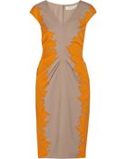 Lela Rose Gathered Printed Wool And Silk-Blend Dress - Lyst