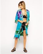 Asos Tie Dye Fringed Beach Kimono - Lyst