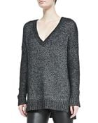Vince Metallic V-Neck Knit Sweater - Lyst